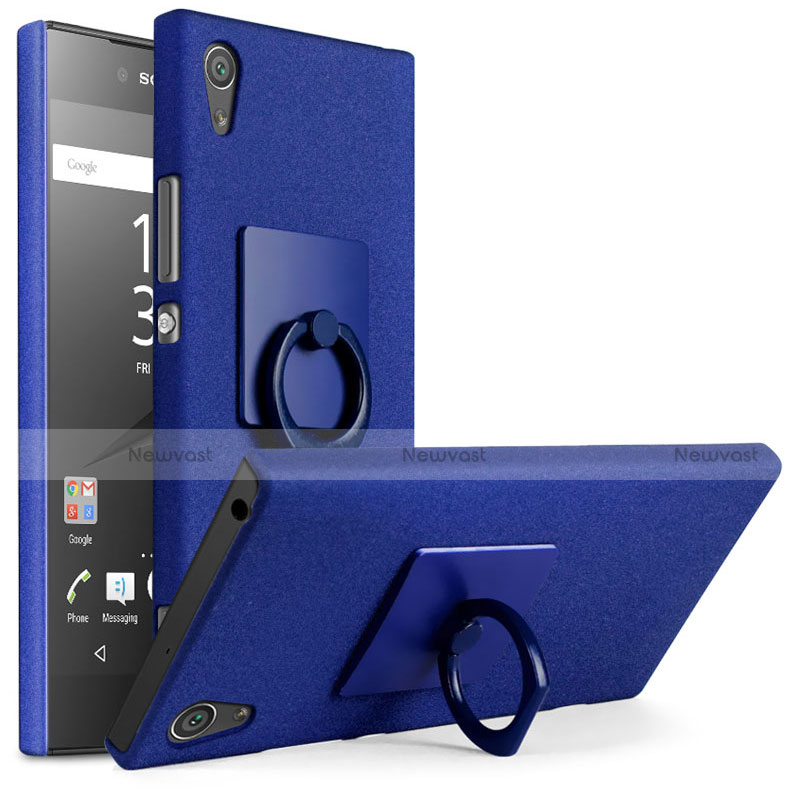 Hard Rigid Plastic Quicksand Cover with Finger Ring Stand for Sony Xperia XA1 Blue