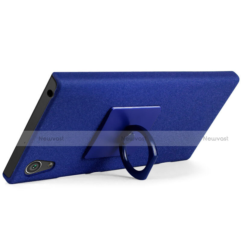 Hard Rigid Plastic Quicksand Cover with Finger Ring Stand for Sony Xperia XA1 Blue