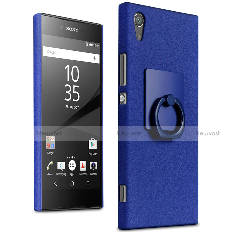 Hard Rigid Plastic Quicksand Cover with Finger Ring Stand for Sony Xperia XA1 Ultra Blue