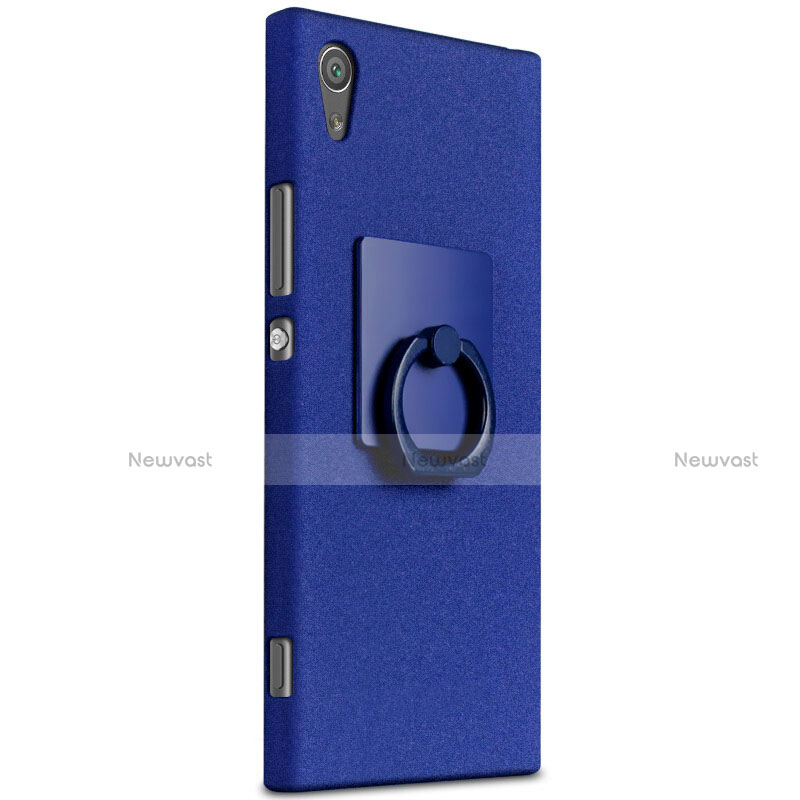 Hard Rigid Plastic Quicksand Cover with Finger Ring Stand for Sony Xperia XA1 Ultra Blue