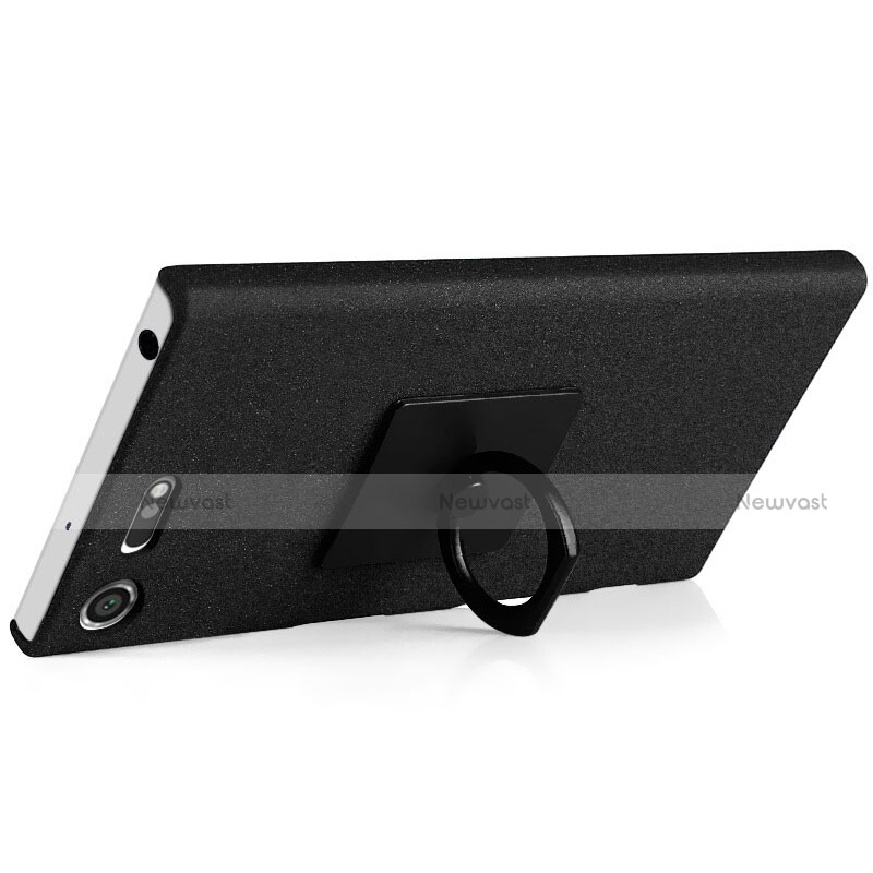 Hard Rigid Plastic Quicksand Cover with Finger Ring Stand for Sony Xperia XZ Premium Black