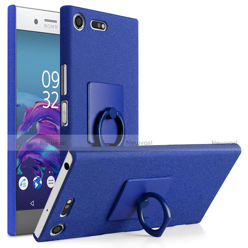 Hard Rigid Plastic Quicksand Cover with Finger Ring Stand for Sony Xperia XZ Premium Blue