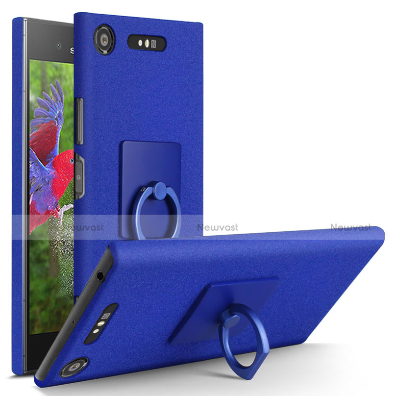 Hard Rigid Plastic Quicksand Cover with Finger Ring Stand for Sony Xperia XZ1 Blue