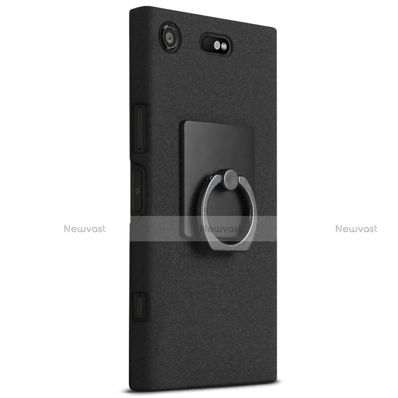 Hard Rigid Plastic Quicksand Cover with Finger Ring Stand for Sony Xperia XZ1 Compact Black