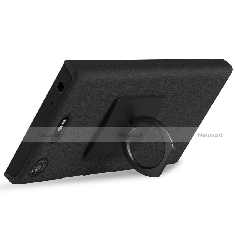 Hard Rigid Plastic Quicksand Cover with Finger Ring Stand for Sony Xperia XZ1 Compact Black