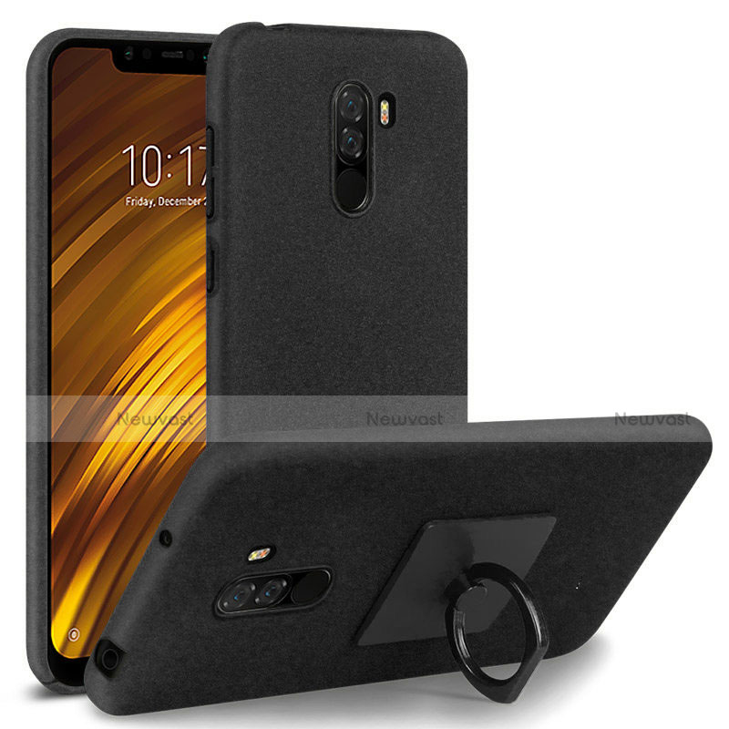 Hard Rigid Plastic Quicksand Cover with Finger Ring Stand for Xiaomi Pocophone F1 Black