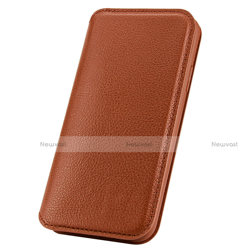 Leather Case Flip Cover for Apple iPhone Xs Brown