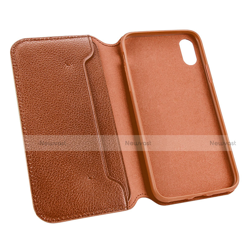 Leather Case Flip Cover for Apple iPhone Xs Brown