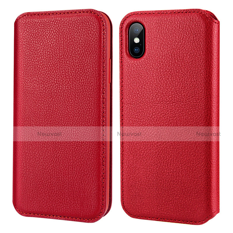 Leather Case Flip Cover for Apple iPhone Xs Red