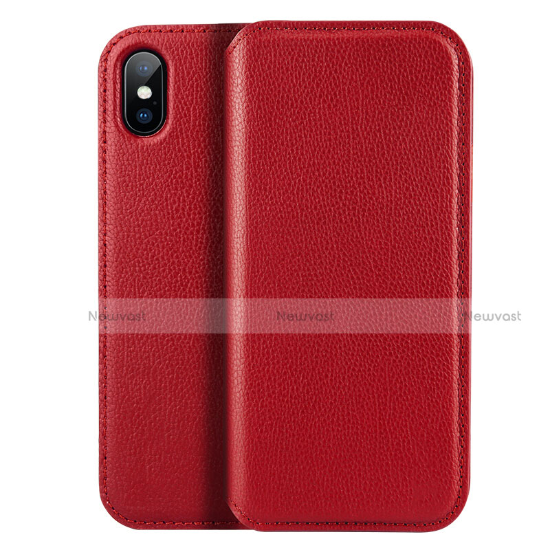 Leather Case Flip Cover for Apple iPhone Xs Red