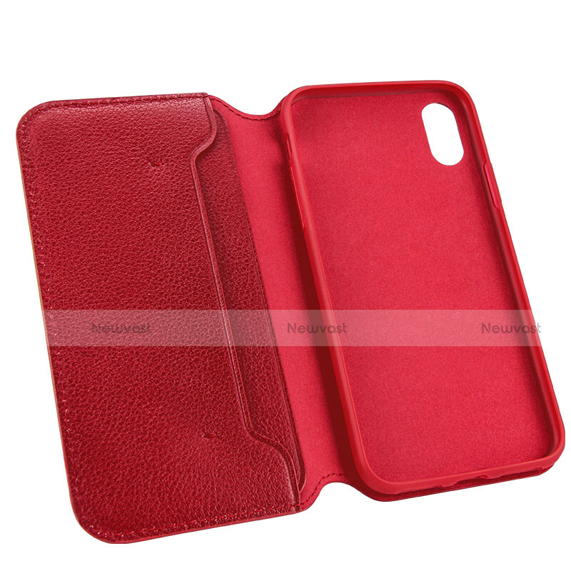 Leather Case Flip Cover for Apple iPhone Xs Red