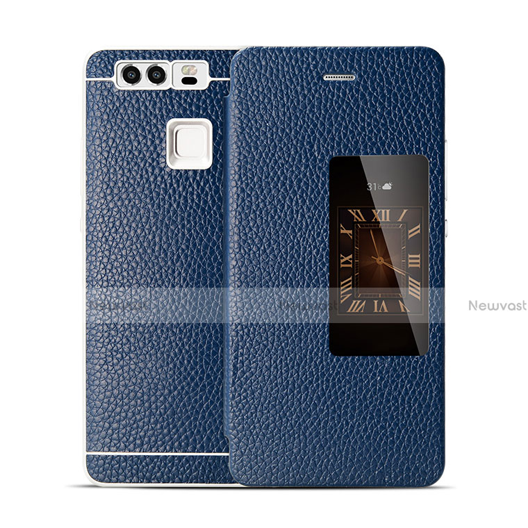 Leather Case Flip Cover for Huawei P9 Plus Blue