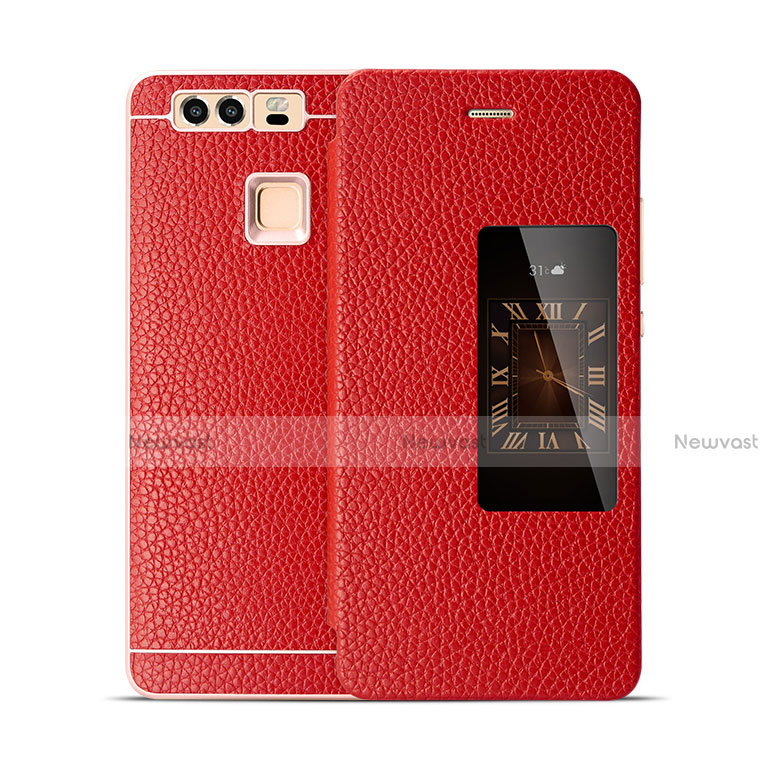 Leather Case Flip Cover for Huawei P9 Plus Red