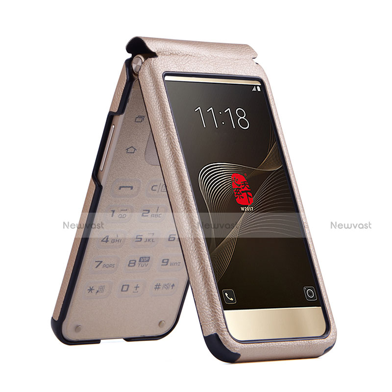 Leather Case Flip Cover for Samsung W(2017) Gold