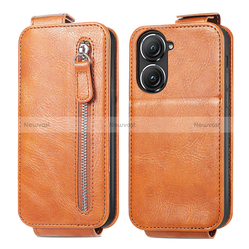 Leather Case Flip Cover Vertical for Asus Zenfone 9 Brown