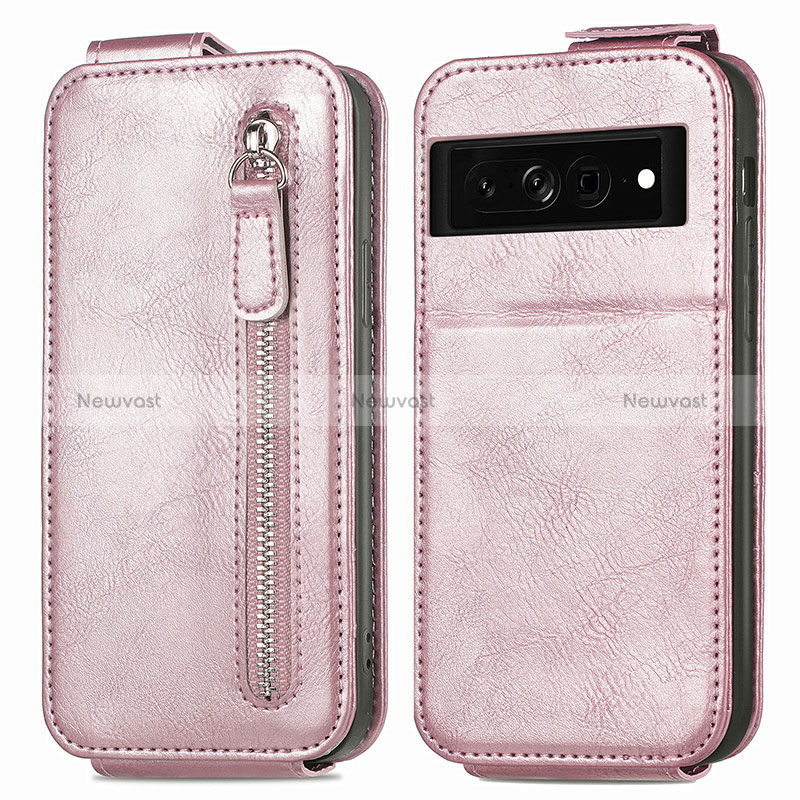 Leather Case Flip Cover Vertical for Google Pixel 7 5G Rose Gold