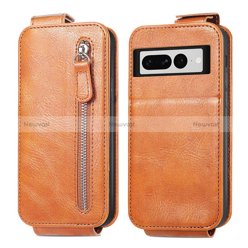 Leather Case Flip Cover Vertical for Google Pixel 7 Pro 5G Brown