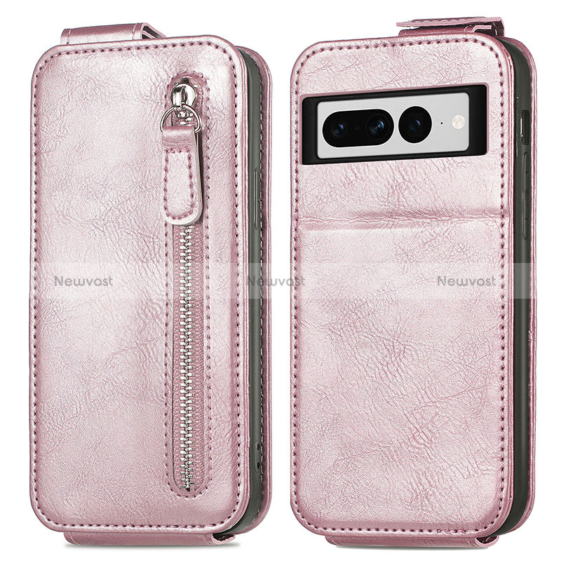 Leather Case Flip Cover Vertical for Google Pixel 7 Pro 5G Rose Gold