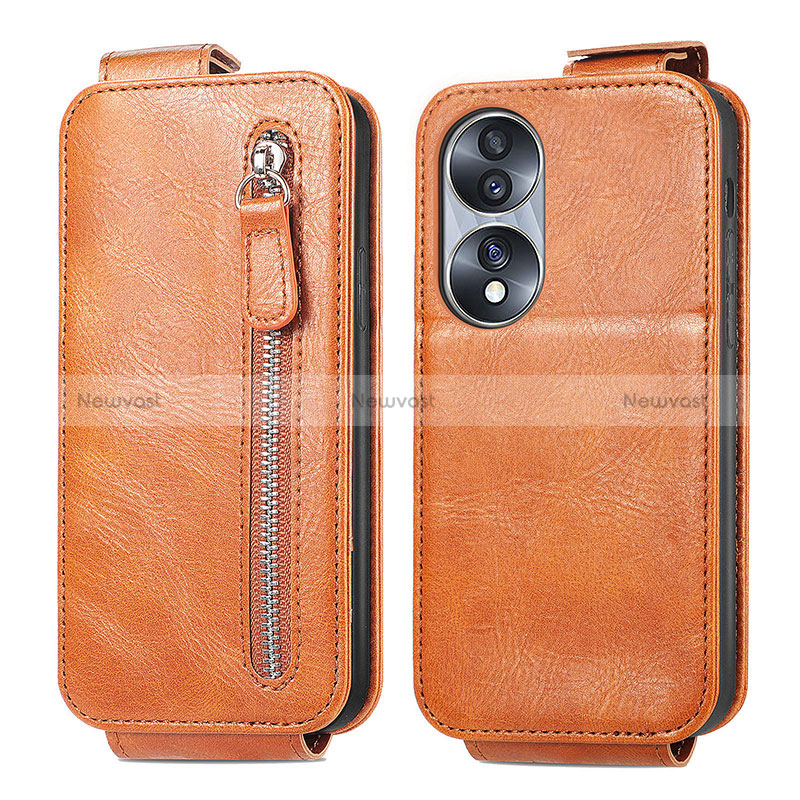 Leather Case Flip Cover Vertical for Huawei Honor 70 5G Brown