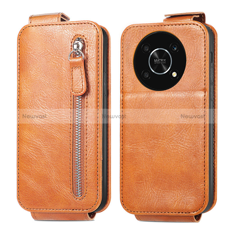 Leather Case Flip Cover Vertical for Huawei Honor X9 5G Brown