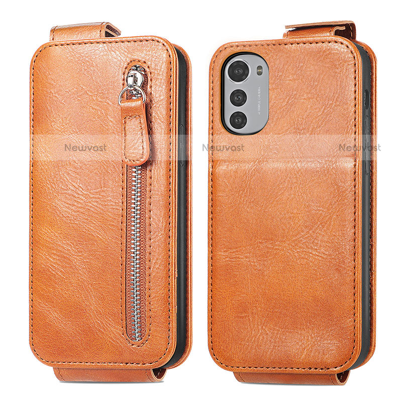 Leather Case Flip Cover Vertical for Motorola Moto E32s Brown