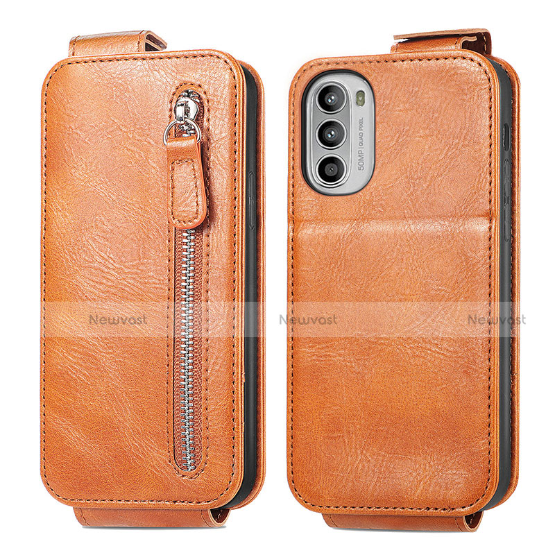 Leather Case Flip Cover Vertical for Motorola Moto G52j 5G Brown