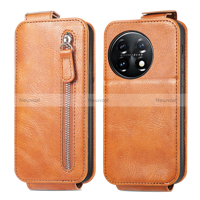 Leather Case Flip Cover Vertical for OnePlus 11 5G Brown