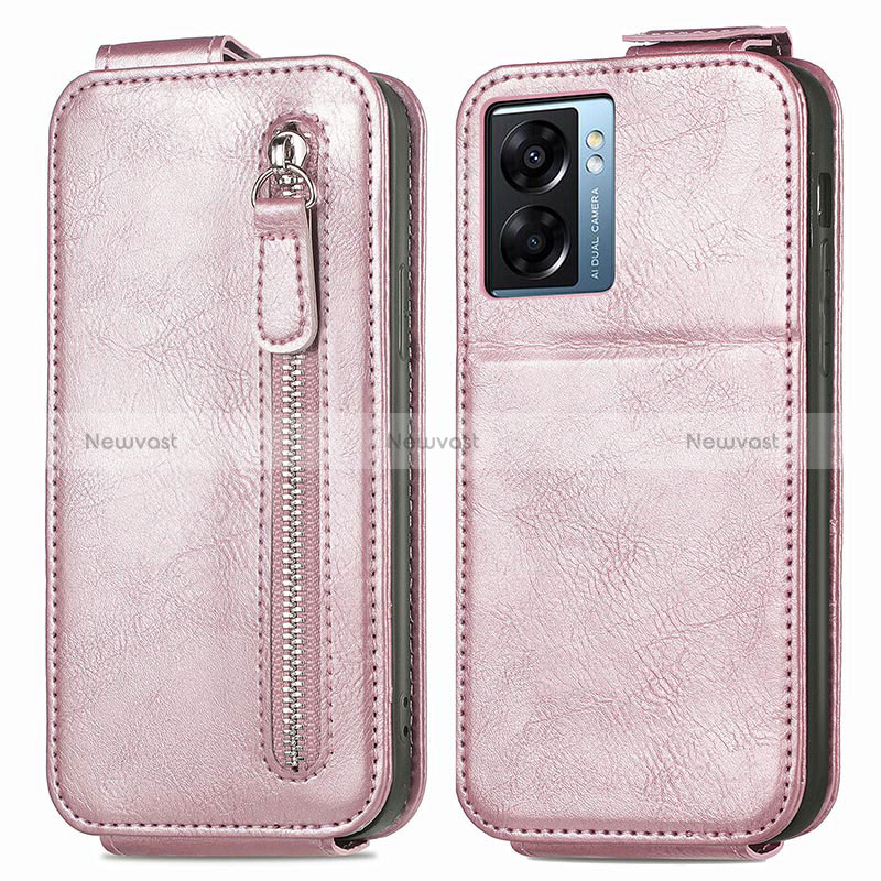 Leather Case Flip Cover Vertical for Oppo A77 5G Rose Gold