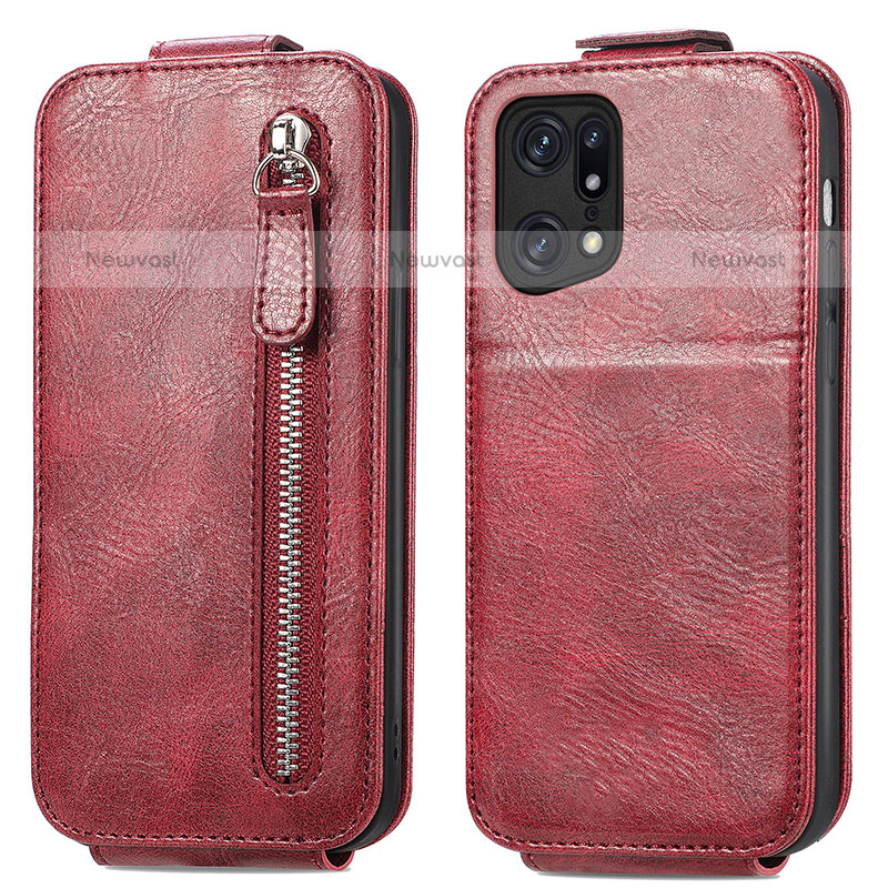 Leather Case Flip Cover Vertical for Oppo Find X5 Pro 5G Red