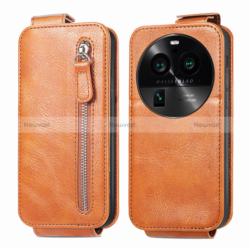 Leather Case Flip Cover Vertical for Oppo Find X6 5G Brown