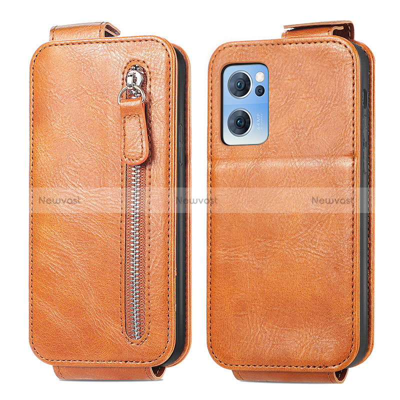 Leather Case Flip Cover Vertical for Oppo Reno7 5G Brown