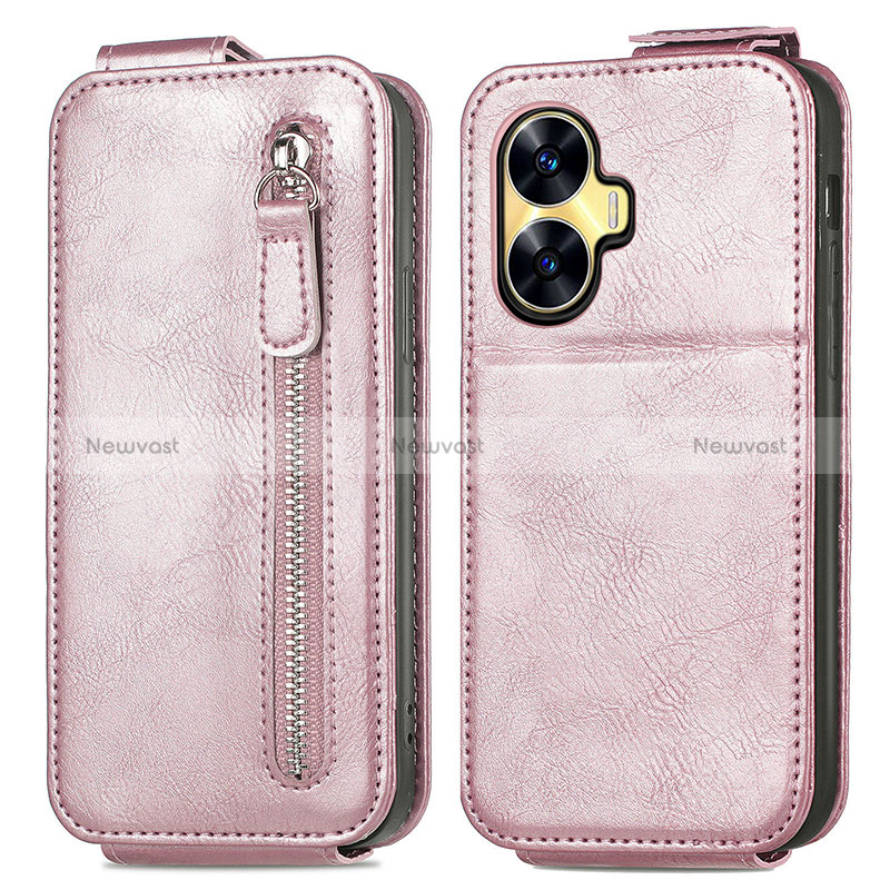 Leather Case Flip Cover Vertical for Realme Narzo N55 Rose Gold