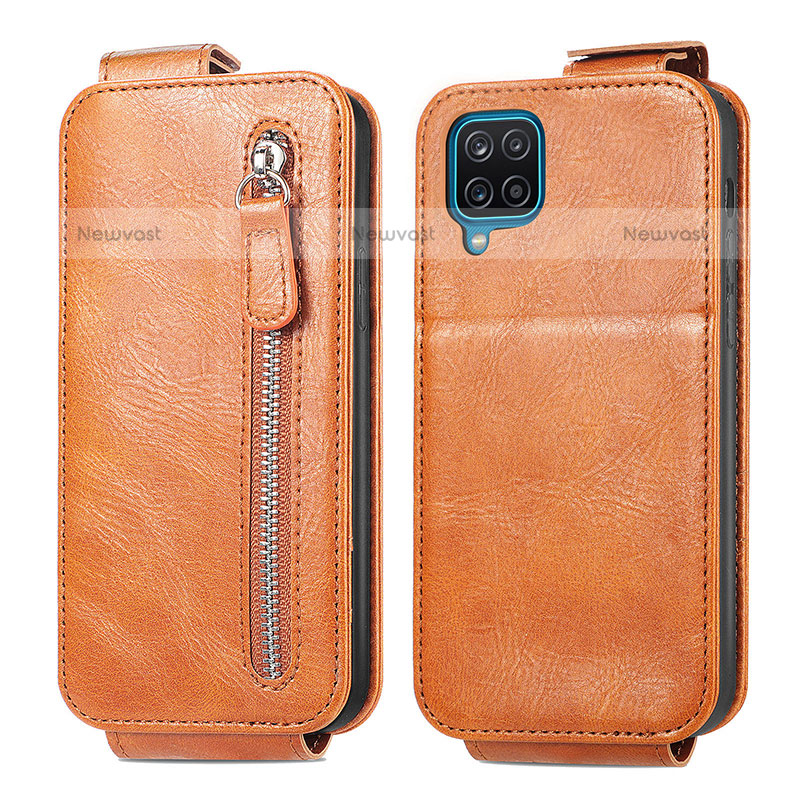 Leather Case Flip Cover Vertical for Samsung Galaxy A12 Brown