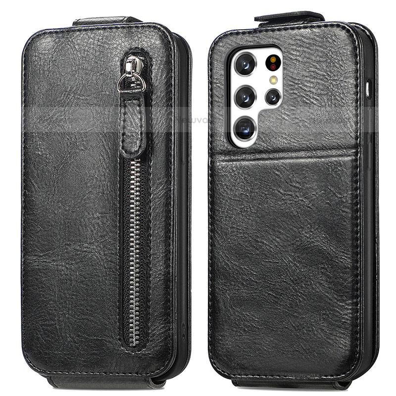 Leather Case Flip Cover Vertical for Samsung Galaxy S22 Ultra 5G Black