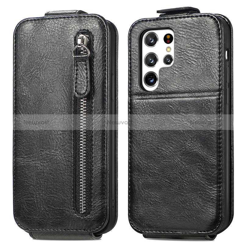 Leather Case Flip Cover Vertical for Samsung Galaxy S24 Ultra 5G Black