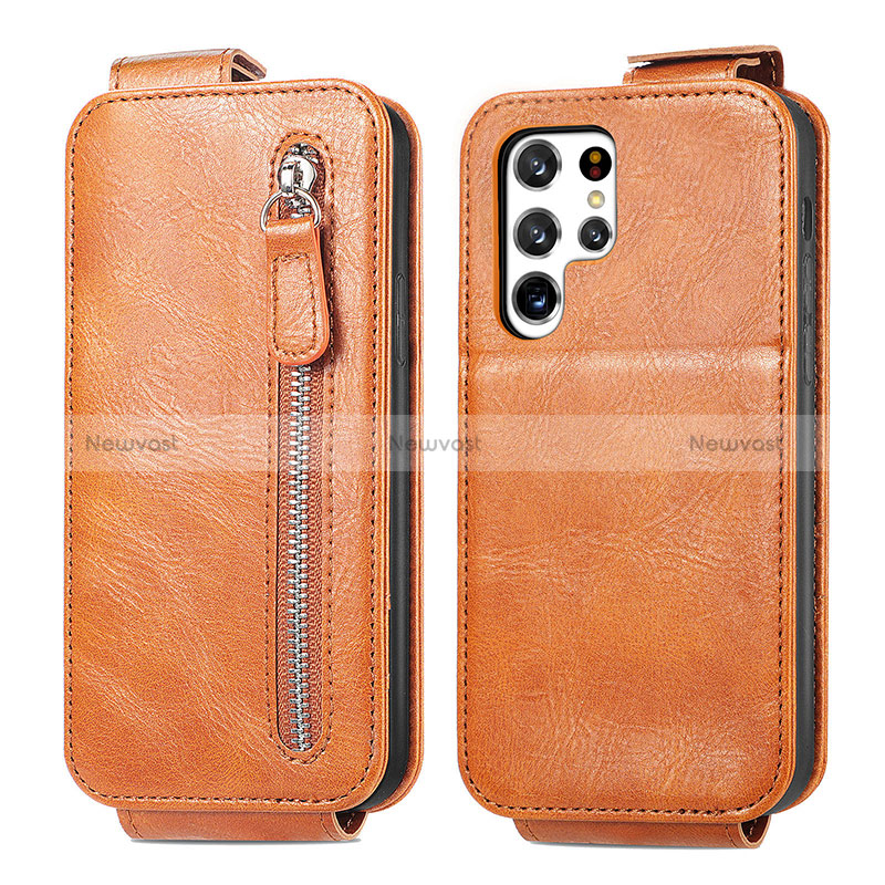 Leather Case Flip Cover Vertical for Samsung Galaxy S24 Ultra 5G Brown