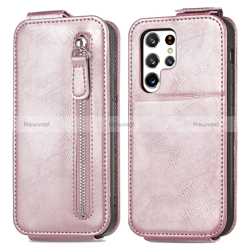 Leather Case Flip Cover Vertical for Samsung Galaxy S24 Ultra 5G Rose Gold