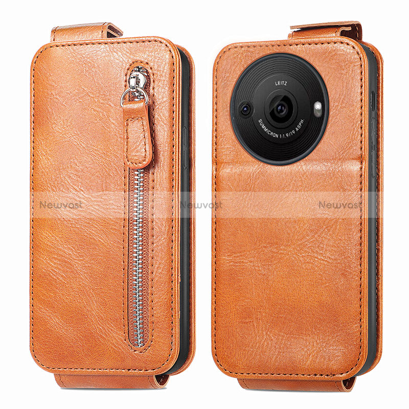 Leather Case Flip Cover Vertical for Sharp Aquos R8 Pro Brown
