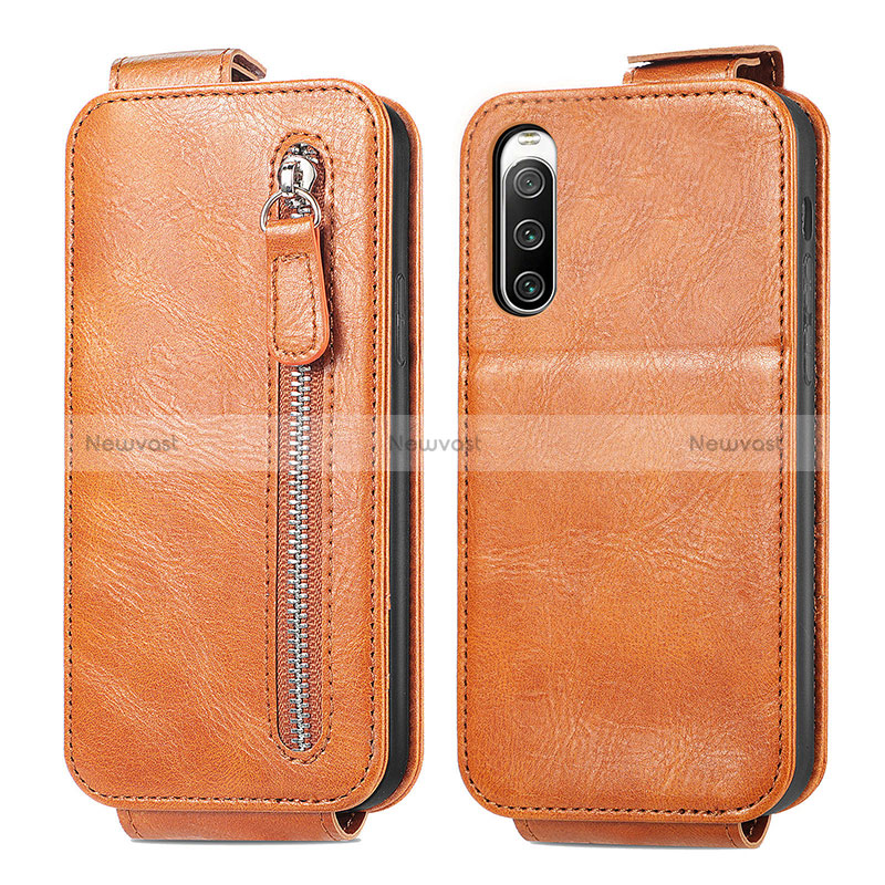 Leather Case Flip Cover Vertical for Sony Xperia 10 IV Brown