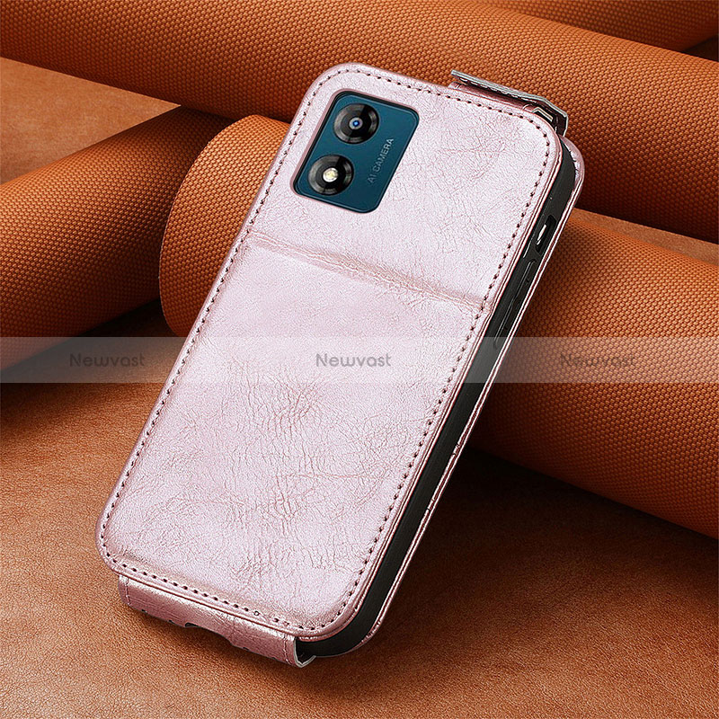 Leather Case Flip Cover Vertical S01D for Motorola Moto E13 Rose Gold