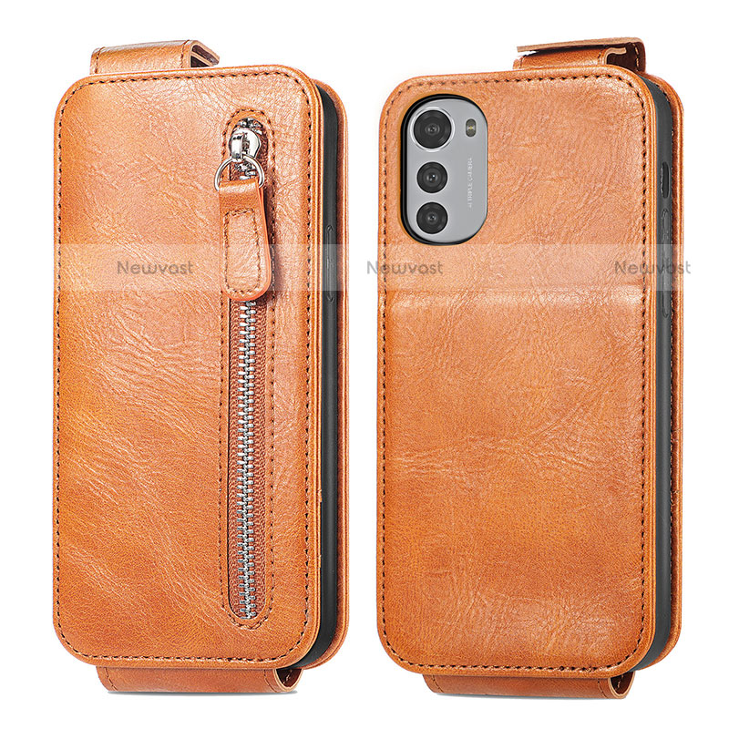 Leather Case Flip Cover Vertical S01D for Motorola Moto E32s Brown