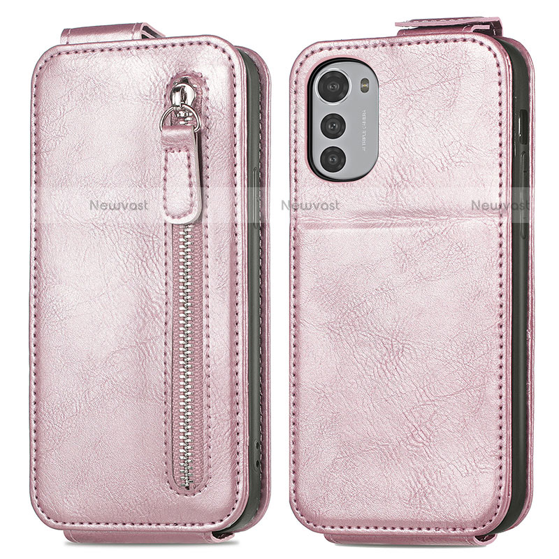 Leather Case Flip Cover Vertical S01D for Motorola Moto E32s Rose Gold