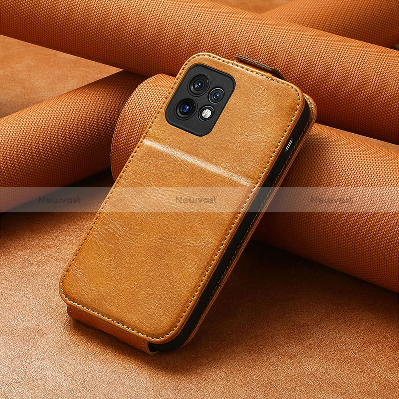 Leather Case Flip Cover Vertical S01D for Motorola Moto Edge 40 Pro 5G Brown