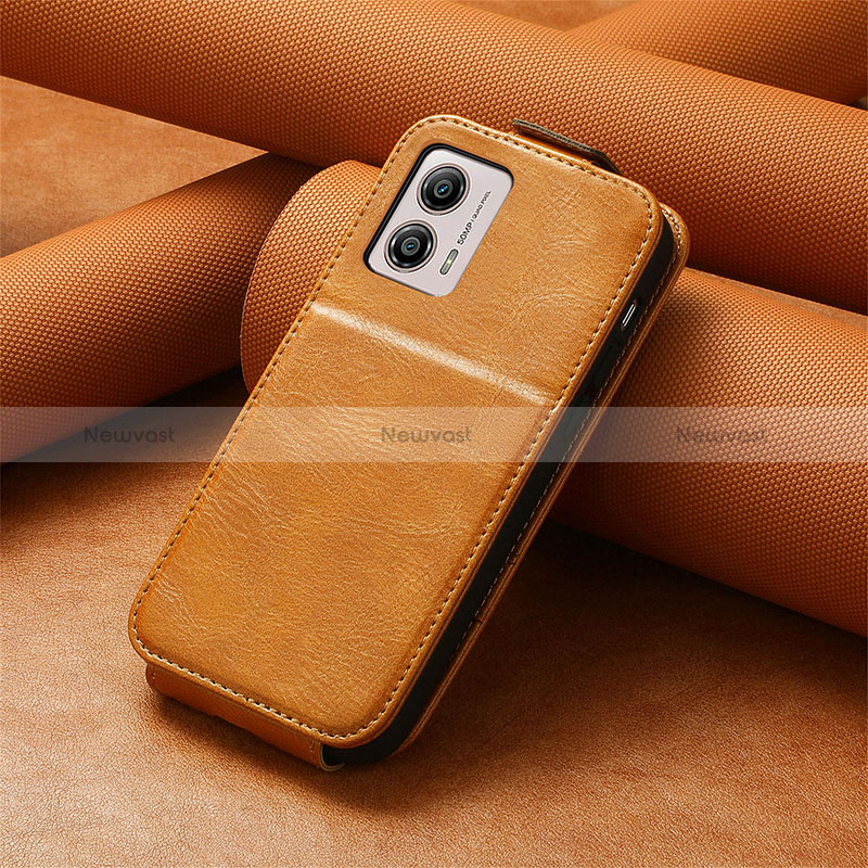 Leather Case Flip Cover Vertical S01D for Motorola Moto G53 5G Brown