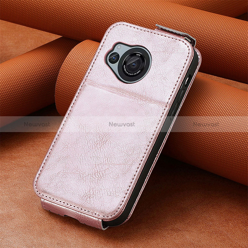 Leather Case Flip Cover Vertical S01D for Sharp Aquos R8 Rose Gold