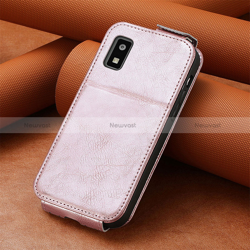 Leather Case Flip Cover Vertical S01D for Sharp Aquos wish3 Rose Gold