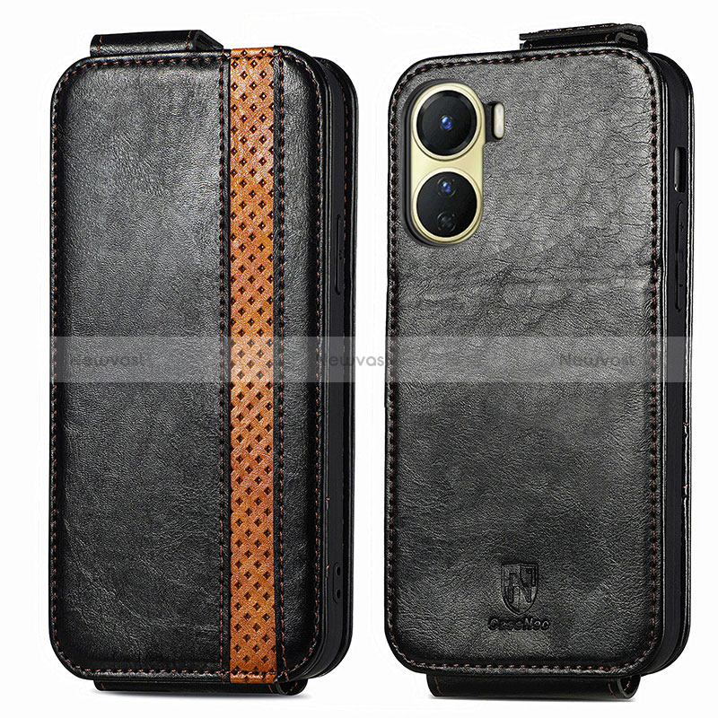 Leather Case Flip Cover Vertical S01D for Vivo Y02S Black