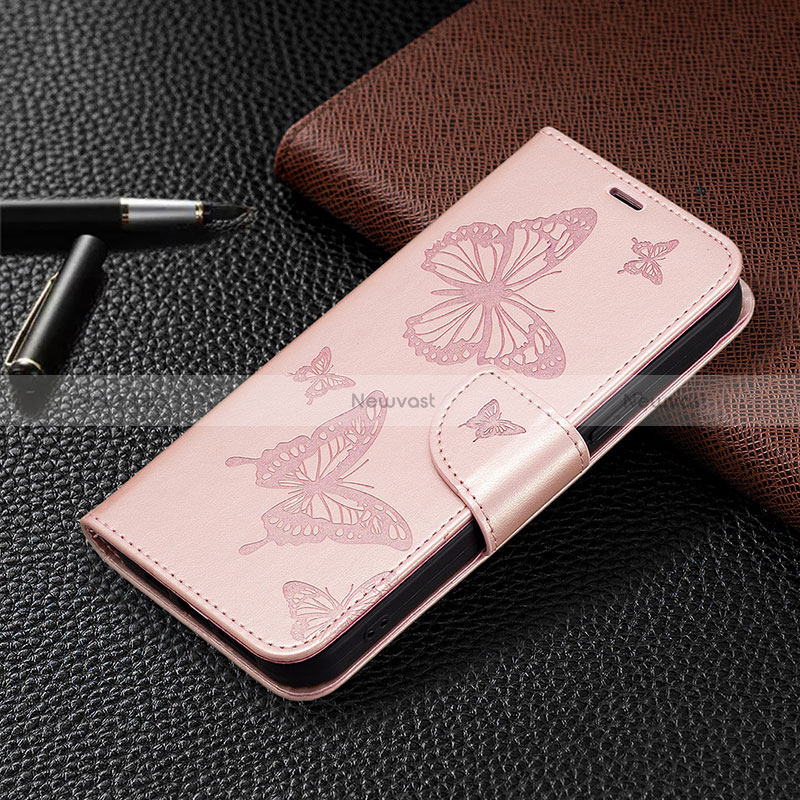 Leather Case Stands Butterfly Flip Cover Holder B01F for Huawei Honor X7a Rose Gold