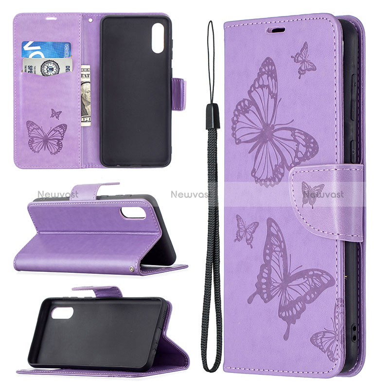 Leather Case Stands Butterfly Flip Cover Holder B01F for Samsung Galaxy A02