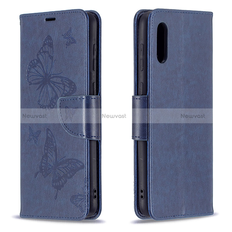 Leather Case Stands Butterfly Flip Cover Holder B01F for Samsung Galaxy A02 Blue